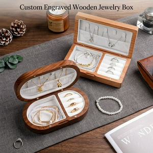 Boîte à bijoux en bois gravée sur mesure, forme rectangulaire ou ovale, avec couvercle, pour rangement, personnalisation du logo possible - Product Image 4