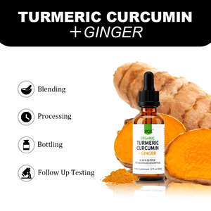 Gouttes liquides orales de curcuma biologique + gingembre avec poivre noir - Complément alimentaire à base de plantes |   2 fl oz (60 ml) |   OEM/ODM - Product Image 4