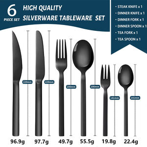 Cubiertos al por mayor 6 piezas Cubiertos negros Cuchara Cuchillo y tenedor Juego de cubiertos de acero inoxidable para boda - Product Image 2