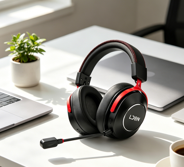 LDON F09 Over-Ear Headphones Dynamic Driver Active Noise Cancellation (ANC) BT 5.5 Low Latency Gaming AAC Leather Metal Design