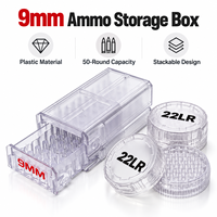 Boîte à munitions de 9 mm, capacité de 50 cartouches, organisateur de rangement en plastique transparent, design à tiroir et rond, boîte empilable