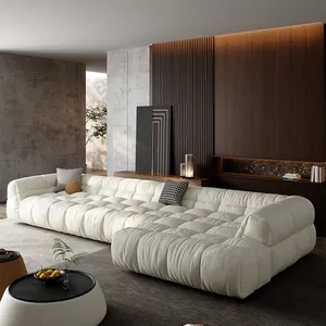French Cream Style Leather Sofa Living Room Chaise Concubine Italian Simple Puff Cube Down Cloud Modern Modular Sofa