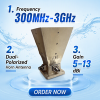 Antenne cornet double polarisation 300 MHz-3 GHz avec polarisation linéaire double, en aluminium et PU, connectivité N-femelle, puissance maximale 50 W
