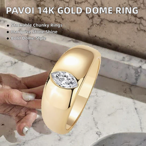 Bague statement PAVOI en or 14 carats plaqué or, dôme épais, pour femme, avec zircon cubique marquise, verre, or jaune, empilable, large (taille 8) - Product Image 2