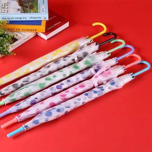 Parapluie transparent à pois en PVC POE personnalisé, parapluie droit coloré à long manche, parapluie personnalisé avec impression de logo - Product Image 4