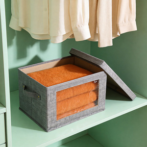 Clothing Organizer <b>Storage</b> <b>Box</b> With Lid Gray Rectangle Foldable Large Capacity Household Wardrobe Dustproof - Product Image 4