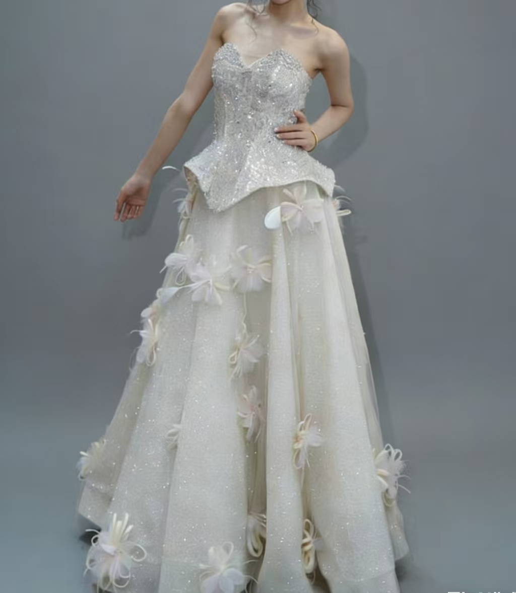 extraordinary glamour white 3d floral beaded backless maxi dress Jovani 44437 3D Floral Long Fitted Bridal Mermaid Dress main image 0