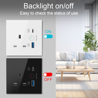 Prise murale standard britannique de type 86, module Zigbee intelligent, 2 prises électriques, port USB TYPE-C, commande vocale Alexa, rétroéclairage en verre