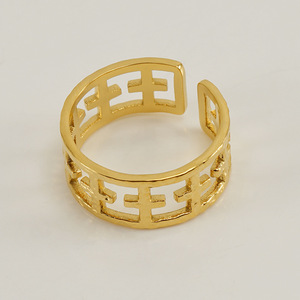 Geometric Gold Openwork Stainless Steel Ring For Women Gift Jewelry - Product Image 1