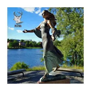 Huis Tuin Decoratieve Aangepaste Levensgrote Vrouw Bronzen Beeld Mooie Bronzen Dame Standbeeld Vrouwen Sculptuur