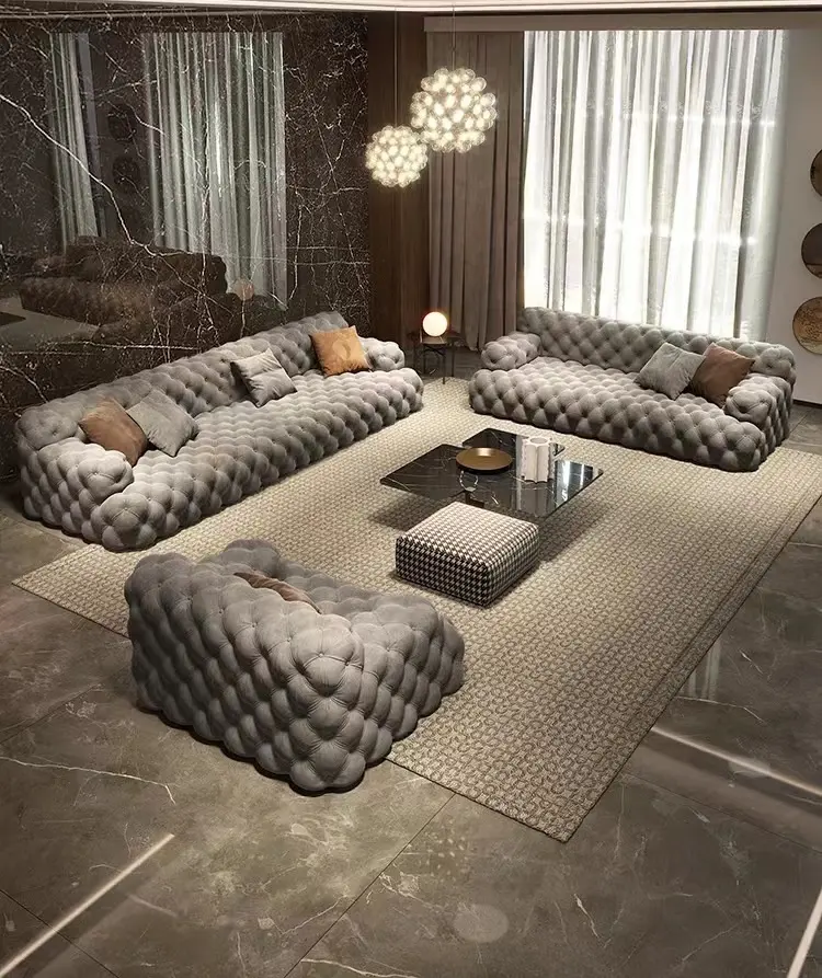 Modern luxury velvet sofa buckle combination villa fabric living room Sofa design leather sofa furniture