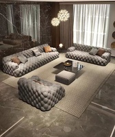 Canapé en velours de luxe moderne, combinaison de boucles, canapé en tissu pour salon de villa, design de canapé en cuir, meubles