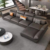 Canapé d'angle en cuir véritable de luxe européen en forme de L, trois places, design moderne, écologique et durable, idéal pour appartement