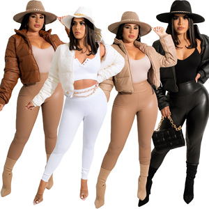 10% di sconto S-2XL nuovo piumino in pelle elastica giacca imbottita giacca da <span class=keywords><strong>donna</strong></span> giacca in PU - Product Image 3