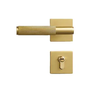 Dooroom Knurled Brass Door Lever Set Interior Bedroom Bathroom Wood Door Lock Set Magnetic Private Passage Dummy Lock Set
