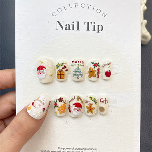 <span class=keywords><strong>Uñas</strong></span> Postizas Acrílicas de Navidad con Diseño de Santa Claus, de Alta Calidad, Hechas a Mano, de Cobertura Completa, de Lujo - Product Image 1