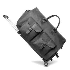 Rolling Duffle Suit Bag with Wheels and Shoes Compartment For Weekend Travel Grey Color For Men Women