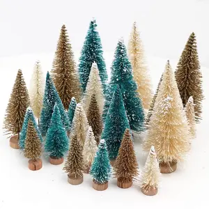 Mini arbres de noël, pour décoration de bureau, en Sisal, bouteille, brosse, petits arbres de pin, pour noël, vente en gros, pièces