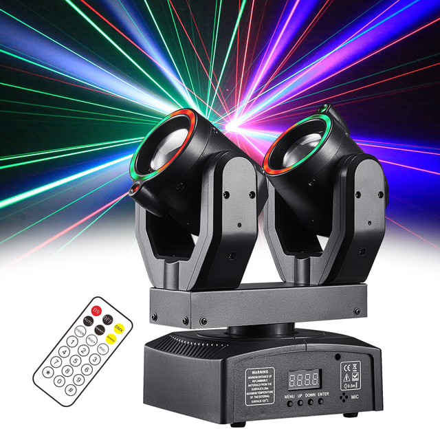 Mini 100W RGBW Double Head Moving Head Beam Rotating Light DMX512 Remote Control RG Laser Stage Strobe Light for Disco Party Bar