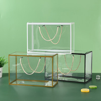 Boîte d'emballage en plastique personnalisée, boîte en PET durable avec poignée en corde, bordure dorée, boîtes pliables pour bonbons, jouets, fleurs, rangement