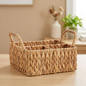 Cesta de Almacenamiento Rectangular de Jacinto de Agua Natural con Asas, Diseño Rústico Multicompartimento para Organización del Hogar - Product Image 4