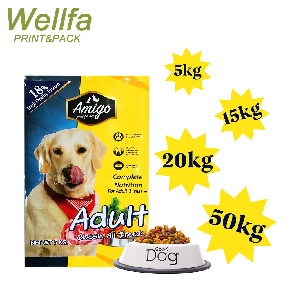 Custom Printed Plastic Aluminium Pouch Side Gusset Flat Bottom 5Kg 15Kg 20Kg Slider Zipper Packaging Pet Treat Dry Dog Food Bags