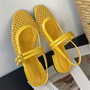 Sandales en maille faites à la main sur mesure 2025 pour femmes, style européen et américain, nouvelles chaussures plates ajourées pour femmes - Product Image 1