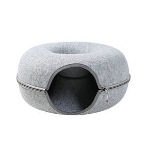 Caverna para Gato Donut Premium, Arranhador para Gato e Cama para Animais de Estimação, Construção Durável em Feltro com Acabamento em Zíper Dourado - Product Image 1