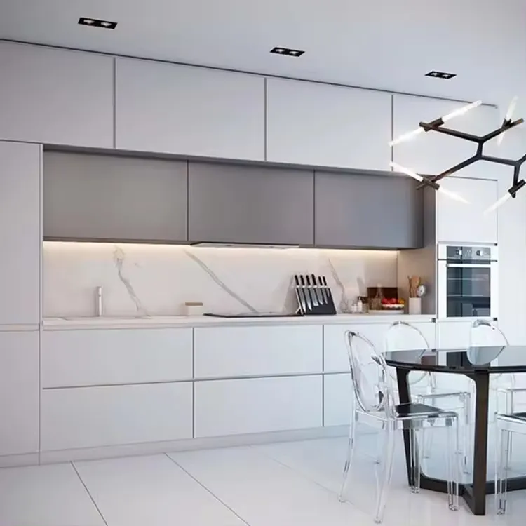 Custom home furniture modern complete modular 304 stainless steel wood grain kitchen cabinets