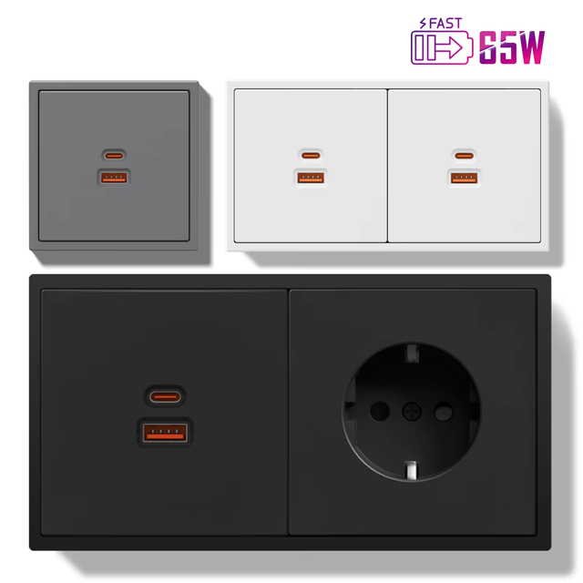 CHAOYI High Quality Fast Wiring PC Panel Home Universal 65W Fast Charging USB Type C Ports Power Outlet Electric Wall Sockets