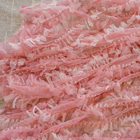 Tissu en Tulle Brodé Printemps-Été, Tissu Semi-Transparent à Volants Feuilles 3D, Tissu Dentelle pour Jupe Tutu, Robe DIY, Robe de Mariée