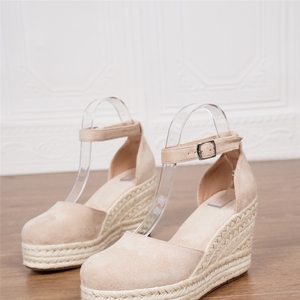 Sandales <span class=keywords><strong>compensées</strong></span> décontractées pour femmes à bout rond en microfibre avec bride de cheville, style espadrille, vente en gros d'usine - Product Image 6