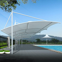 Abri de voiture en membrane tendue sur mesure pour 3 véhicules, avec arche de câbles, imperméable, ignifuge, anti-UV, revêtement PVC/PVDF, pour parking extérieur