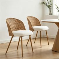 Chaise de salle à manger en rotin tressé style bohème avec coussin rembourré confortable, chaise d'appoint pour cuisine et restaurant
