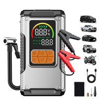 4-in-1 Travel-Ready Jump Starter 8000mAh Power Bank Tire Inflator LED Light with International Charging Adapter
