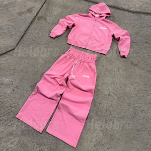 Survêtement de <span class=keywords><strong>jogging</strong></span> vierge personnalisé Survêtement surdimensionné Pantalon de survêtement à double taille Ensemble pantalon de survêtement et sweat à capuche pour femmes hommes - Product Image 2