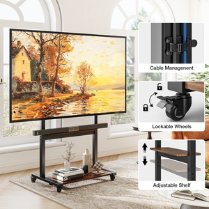 Chariot <span class=keywords><strong>TV</strong></span> mobile réglable <span class=keywords><strong>en</strong></span> hauteur avec roulettes et gestion des câbles, couleur noyer noir, meubles de salon - Product Image 5