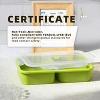 Boîte à repas à un étage en silicone de qualité alimentaire grande capacité, 2 compartiments, sans BPA, lavable au lave-vaisselle, portable, chauffable