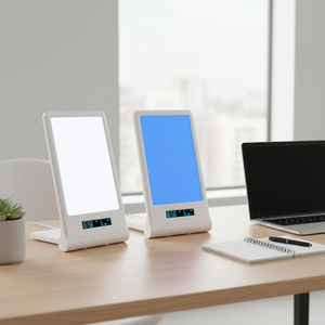 โคมไฟบำบัดแสงสีน้ำเงินและสีขาว 475 นาโนเมตร รุ่น Custom Factory  แบตเตอรี่แบบชาร์จได้ 5000mAh ปราศจากรังสียูวี สำหรับเพิ่มอารมณ์ พร้อมปุ่มกด - Product Image 1