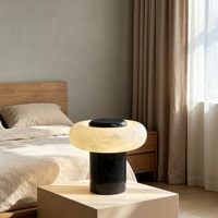 Lampe de table avec base en marbre noir, abat-jour blanc en forme de donut, capuchon supérieur noir, verre givré, intensité variable, CRI 90 élevé, pour chambre à coucher, hôtel, salon