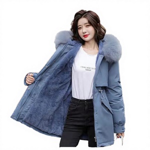 Nouvelle Collection Automne Hiver Manteau Long pour Femmes et Filles, Rembourré en Coton, Épais et Chaud, avec Boutons, Fermeture Éclair, Col en Fourrure, Capuche, Couleur Unie Teinte - Product Image 2