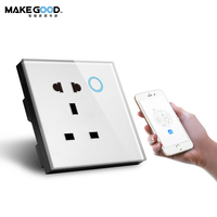 Reino Unido estándar WIFI zócalo de pared Universal con Touch Panel de vidrio Compatible y enchufe para el Reino Unido y Alexa y Google