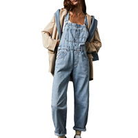 Salopette en jean tendance pour femme, style streetwear, taille haute classique, coupe ample rétro années 90, vente en gros