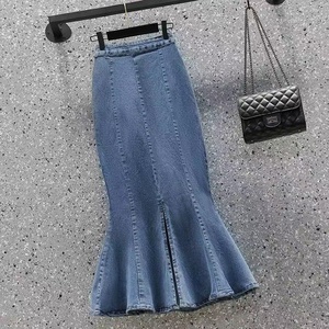 Boutique 2025 printemps nouvelle taille haute <span class=keywords><strong>jupe</strong></span> trapèze <span class=keywords><strong>mi</strong></span>-<span class=keywords><strong>longue</strong></span> conception sentiment queue de poisson Denim femmes demi-<span class=keywords><strong>jupe</strong></span> - Product Image 3