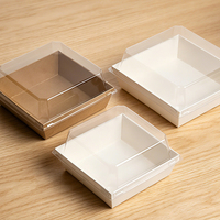 Boîte à lunch jetable en papier carré blanc avec couvercle transparent en PET, récipient alimentaire biodégradable pour boulangerie, salade, empilable, anti-fuite
