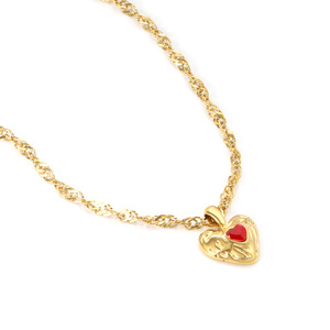 Collar con colgante chapado en oro en forma de corazón con piedra roja para mujer, joyería de regalo - Product Image 5