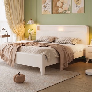 <b>White</b> Solid Wood <b>Storage</b> <b>Bed</b> 1.5M Single <b>Bed</b> <b>Frame</b> Lighted Headboard Bedroom Furniture - Product Image 2
