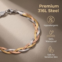 Bracelet Tressé Tendance en Acier Inoxydable Plaqué Or 18K avec Chaîne Serpent de 2mm et Pompon Massif pour Anniversaire