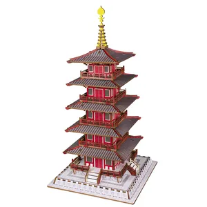 Edificio antiguo chino colorido templo Hanshan rompecabezas de madera juguete educativo intelectual ensamblaje rompecabezas 3D