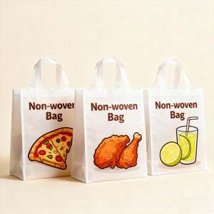 Bolsa de tela no tejida con estampado de pizza, pollo frito y limonada, para entrega de diversos alimentos en restaurantes y servicios de comida para llevar, moderna y de moda. - Product Image 1